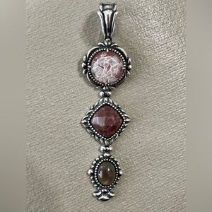 Carolyn Pollack Relios Sterling Silver Carved Agate & Jasper Drop Pendant